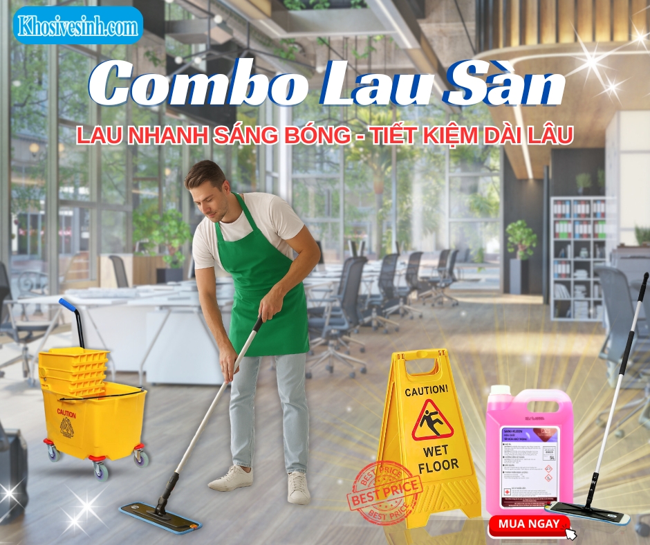 COMBO LAU SÀN CHUYÊN DỤNG CHO VĂN PHÒNG, NHÀ XƯỞNG LAU NHANH, SẠCH BÓNG – TIẾT KIỆM DÀI LÂU