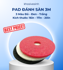 Pad chà sàn 3M - Size 16in, 17in, 20in, Màu Đỏ - Đen - Trắng (thùng 5 miếng)