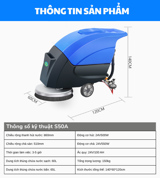 Máy chà sàn đơn công nghiệp đẩy tay (1B) - S50A